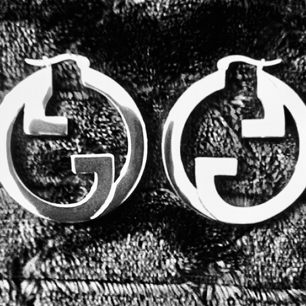 Silver Blonde Cut Out Gucci Style Hoop Earrings
